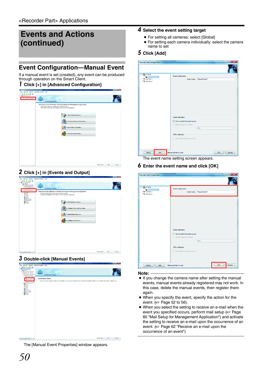 JVC VR-X3200U manual Event Configuration-Manual Event, Select the event setting target, Enter the event name and click OK 