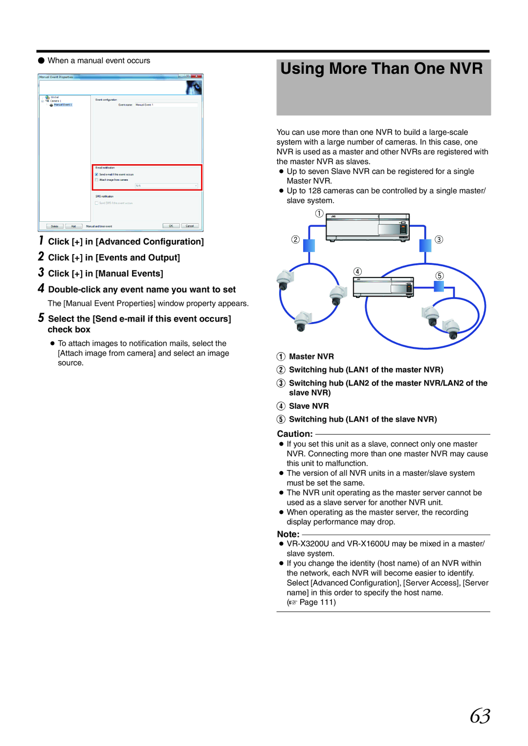 JVC VR-X1600U Using More Than One NVR,  When a manual event occurs, Manual Event Properties window property appears 