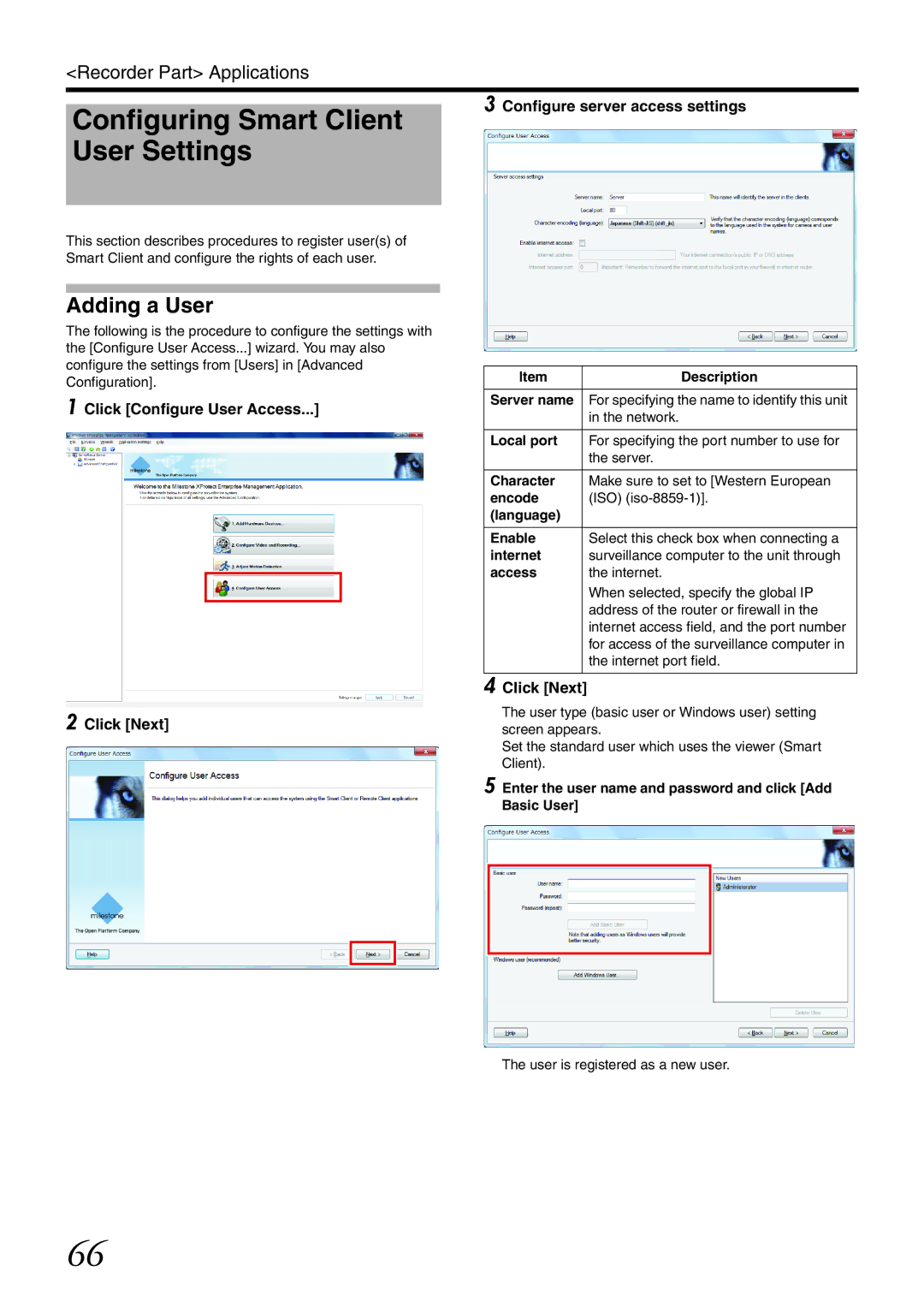 JVC VR-X3200U, VR-X1600U manual Configuring Smart Client User Settings, Adding a User 