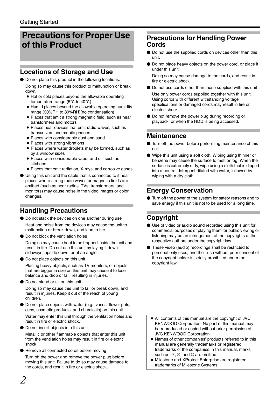 JVC VR-X3200U, VR-X1600U manual Precautions for Proper Use of this Product 