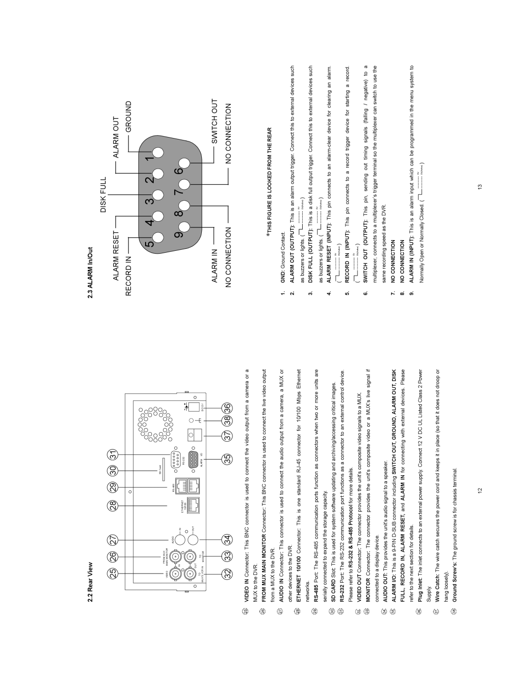 JVC VR601 instruction manual Rear View Alarm In/Out, ʽTHIS Figure is Looked from the Rear, No Connection 