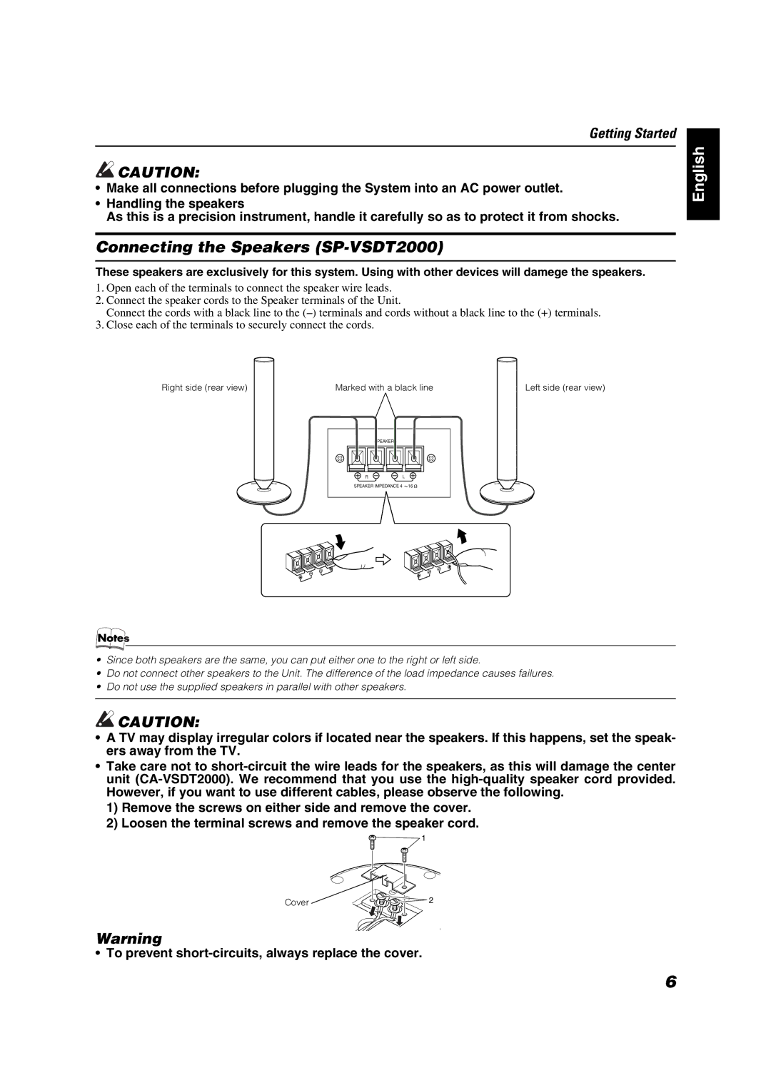 JVC VS-DT2000 manual Connecting the Speakers SP-VSDT2000 