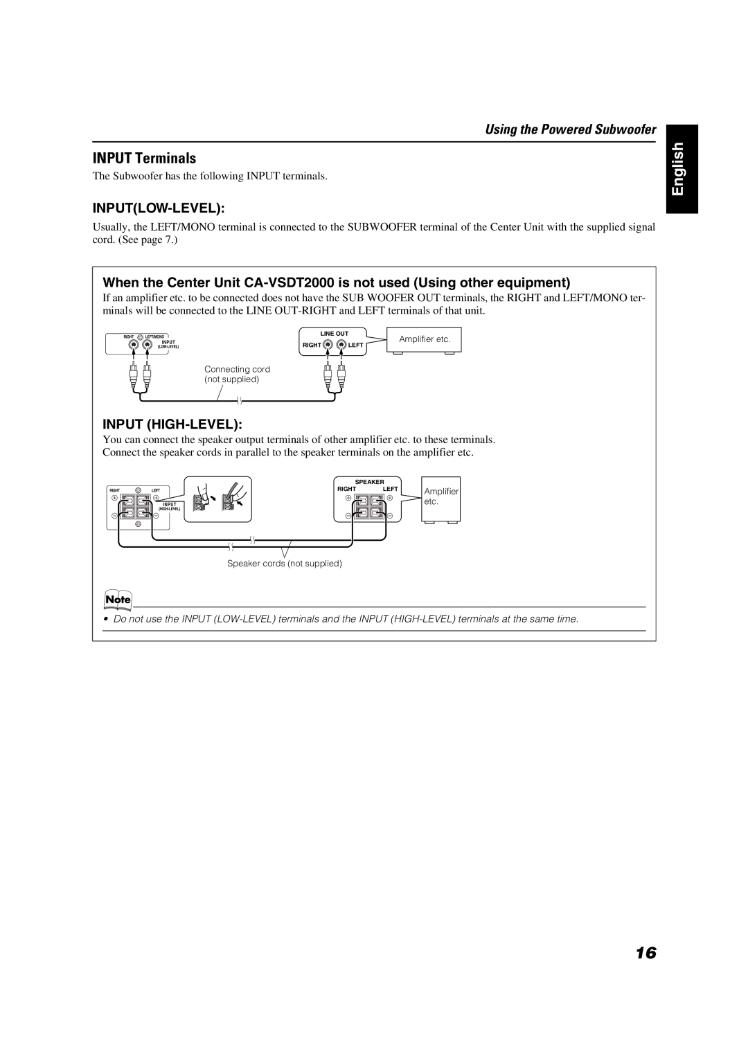 JVC VS-DT2000 manual Input Terminals, Inputlow-Level 