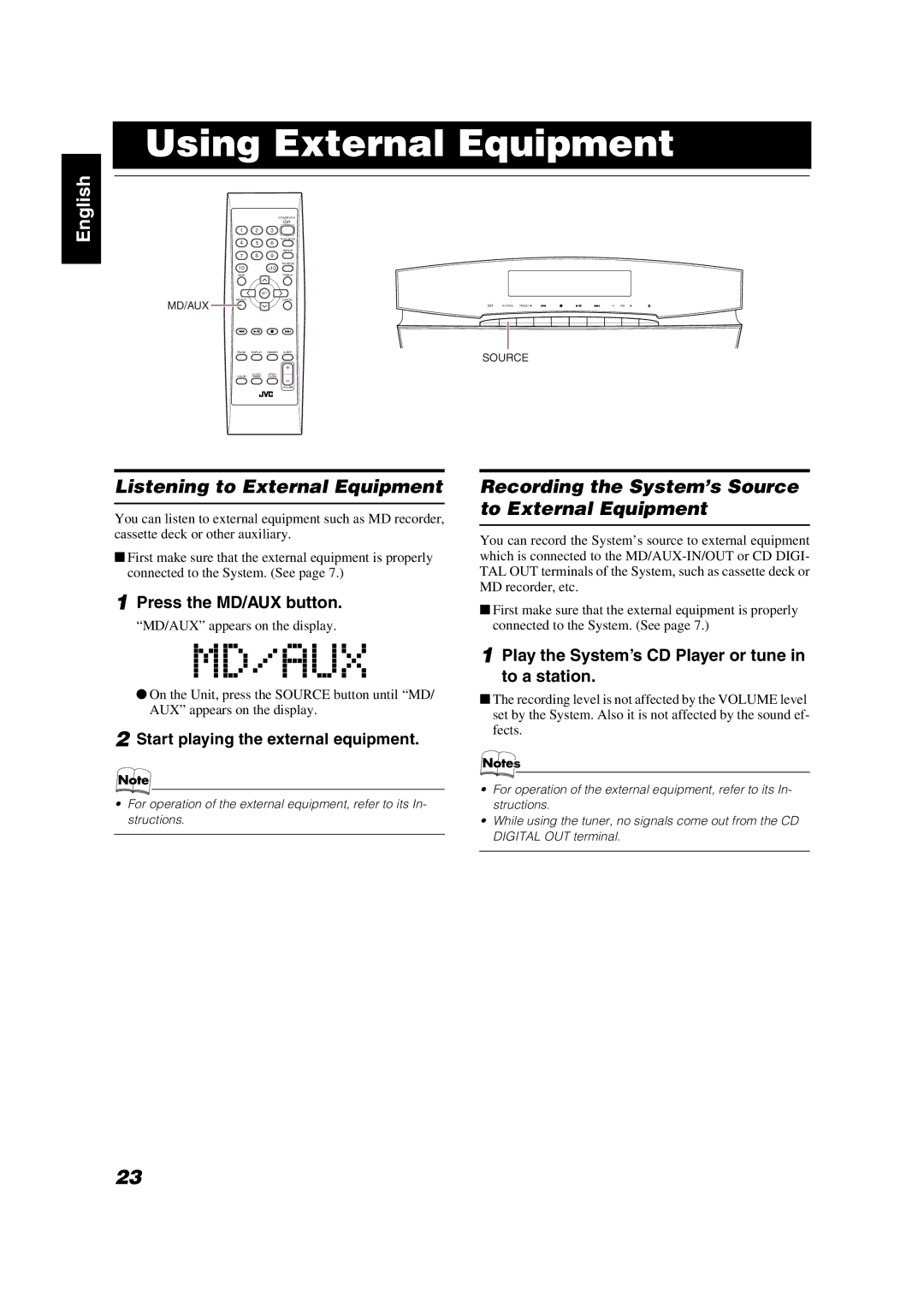 JVC VS-DT2000 manual Using External Equipment, Listening to External Equipment 