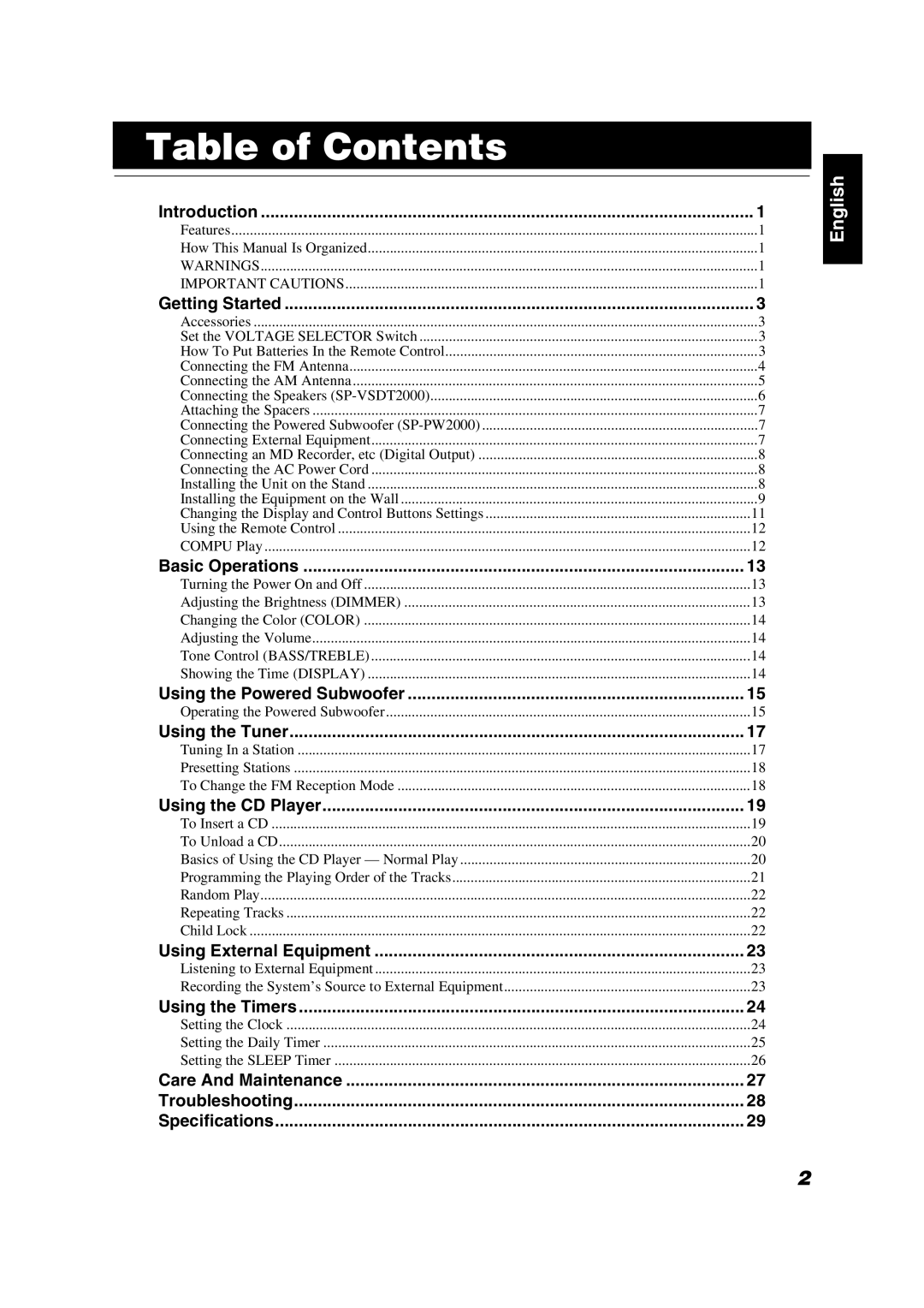 JVC VS-DT2000 manual Table of Contents 