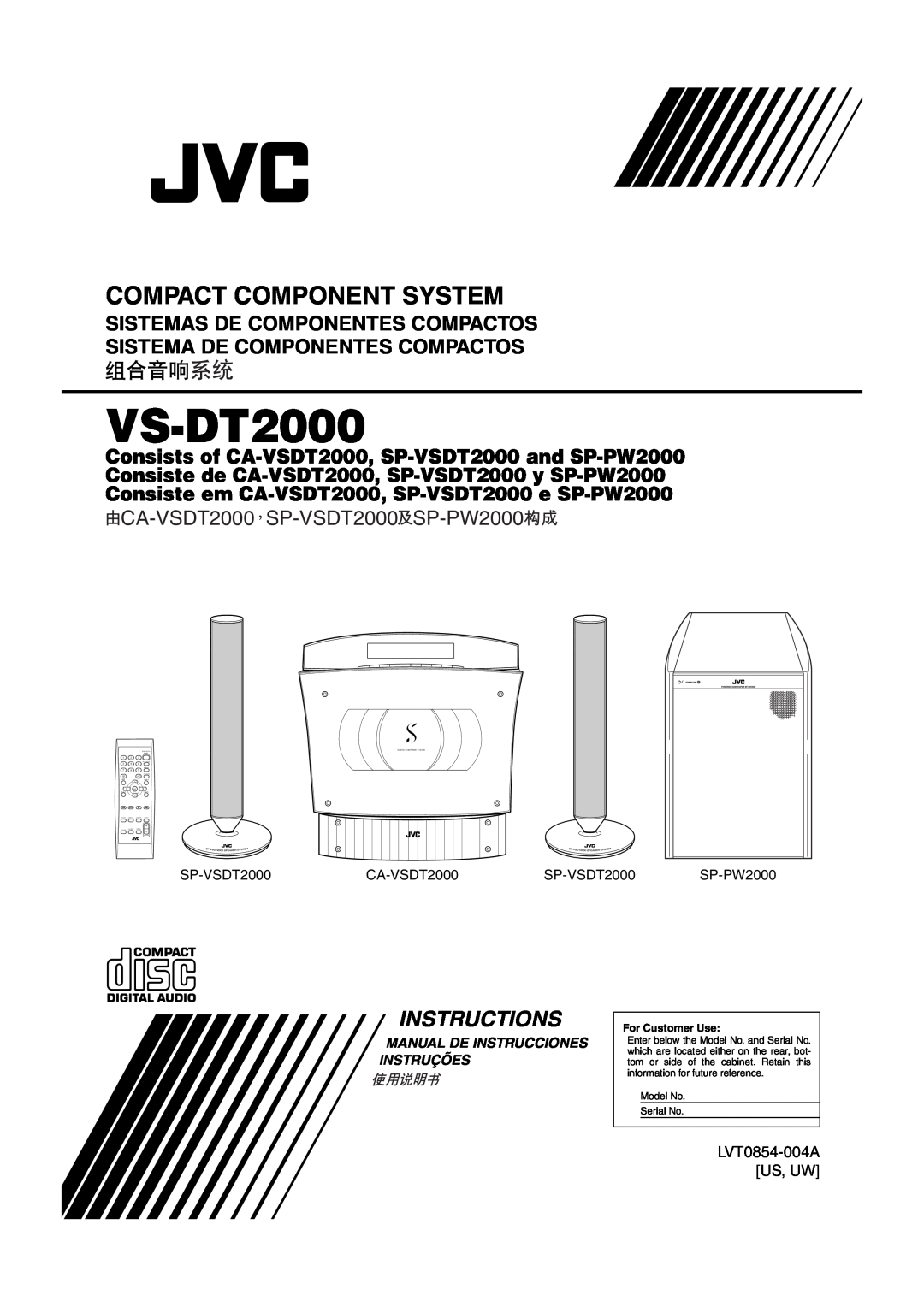 JVC VS-DT2000 manual Compact Component System, Instructions 