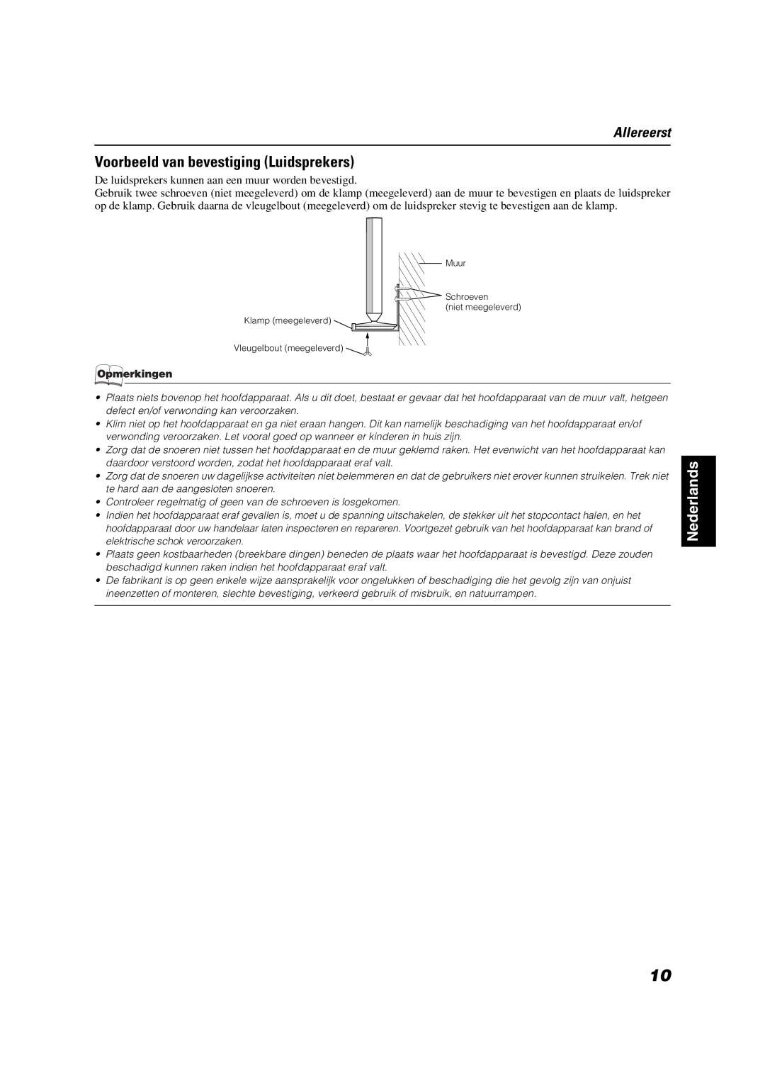 JVC VS-DT2000R manual Voorbeeld van bevestiging Luidsprekers 