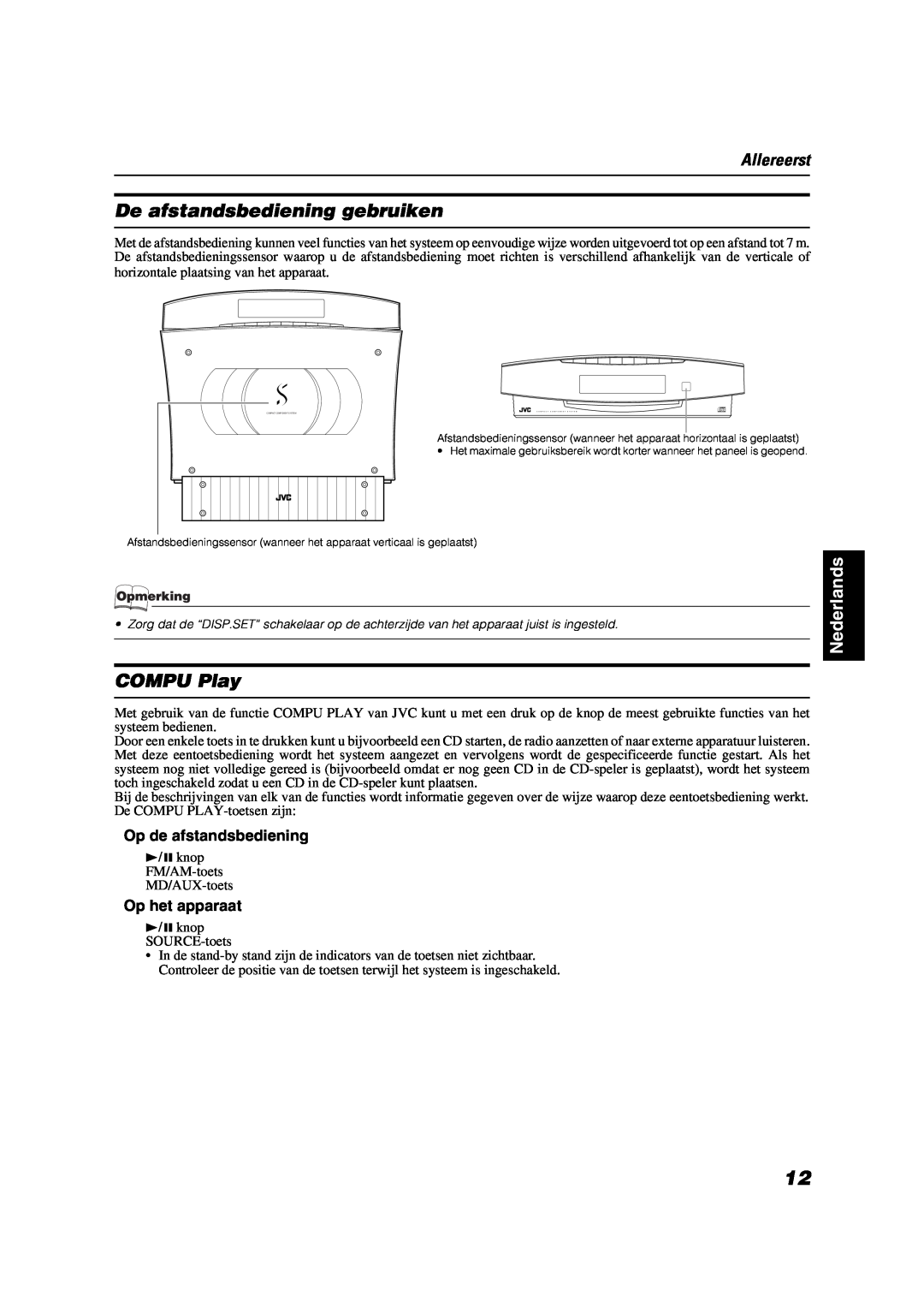 JVC VS-DT2000R manual De afstandsbediening gebruiken, COMPU Play, Allereerst, Nederlands, Op de afstandsbediening 
