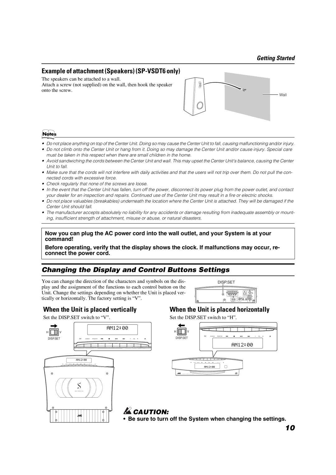 JVC VS-DT8, VS-DT6 manual Example of attachment Speakers SP-VSDT6 only, Changing the Display and Control Buttons Settings 