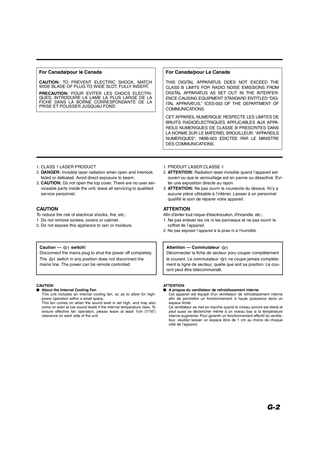 JVC VS-DT8, VS-DT6 manual For Canada/pour le Canada, About the Internal Cooling Fan 