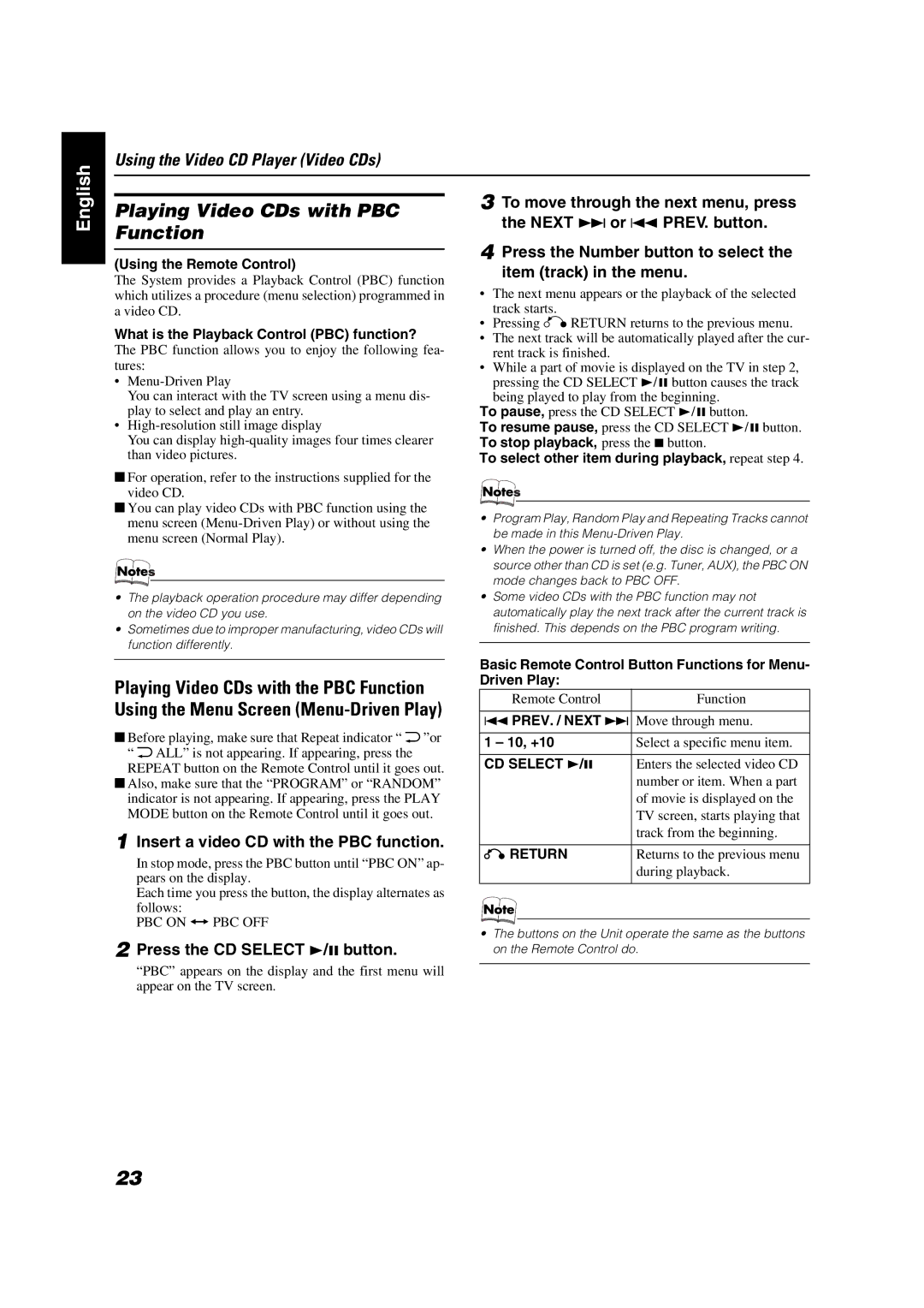 JVC VS-DT68V, VS-DT88V manual Playing Video CDs with PBC Function, Insert a video CD with the PBC function 