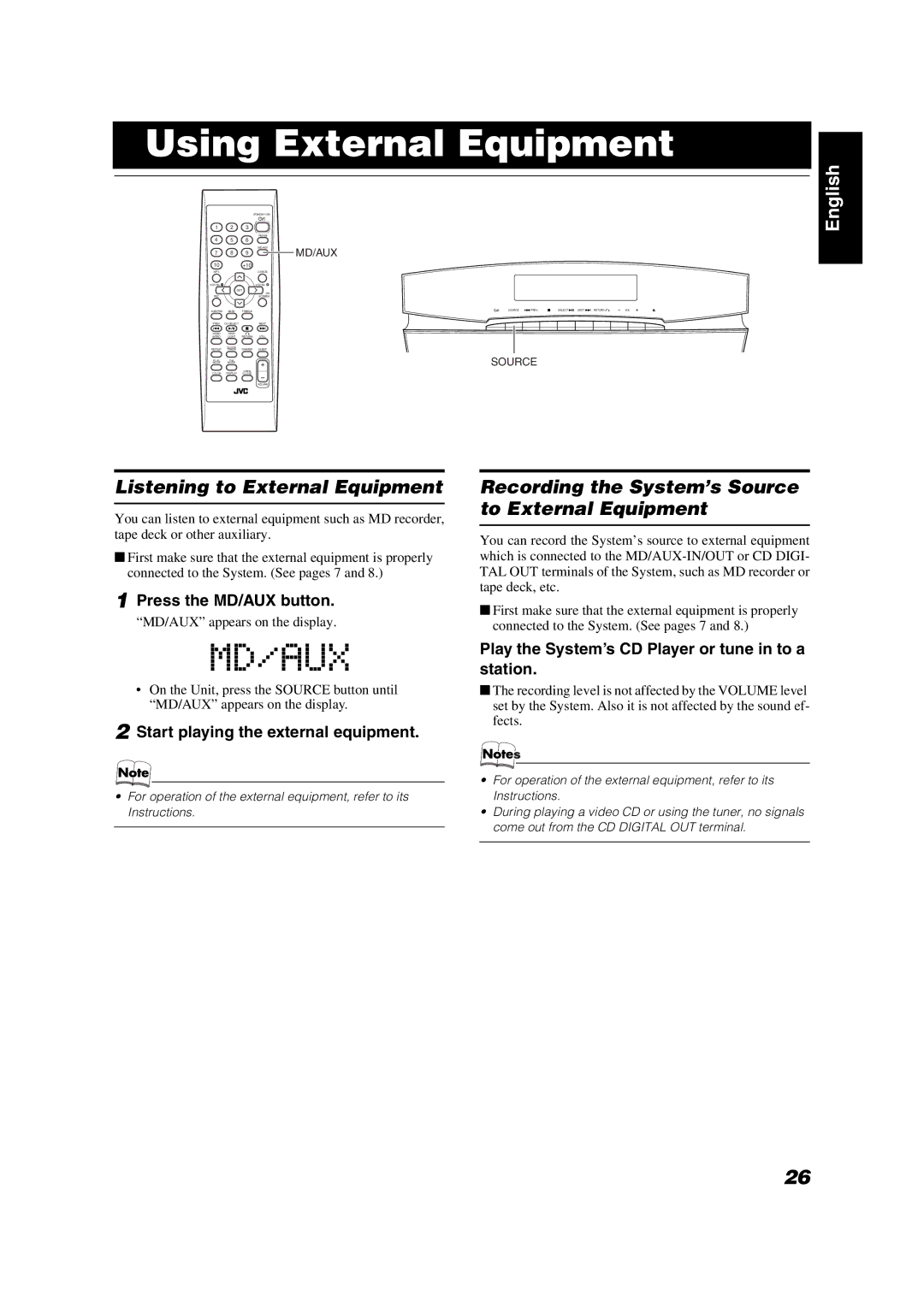 JVC VS-DT88V, VS-DT68V manual Using External Equipment, Listening to External Equipment 