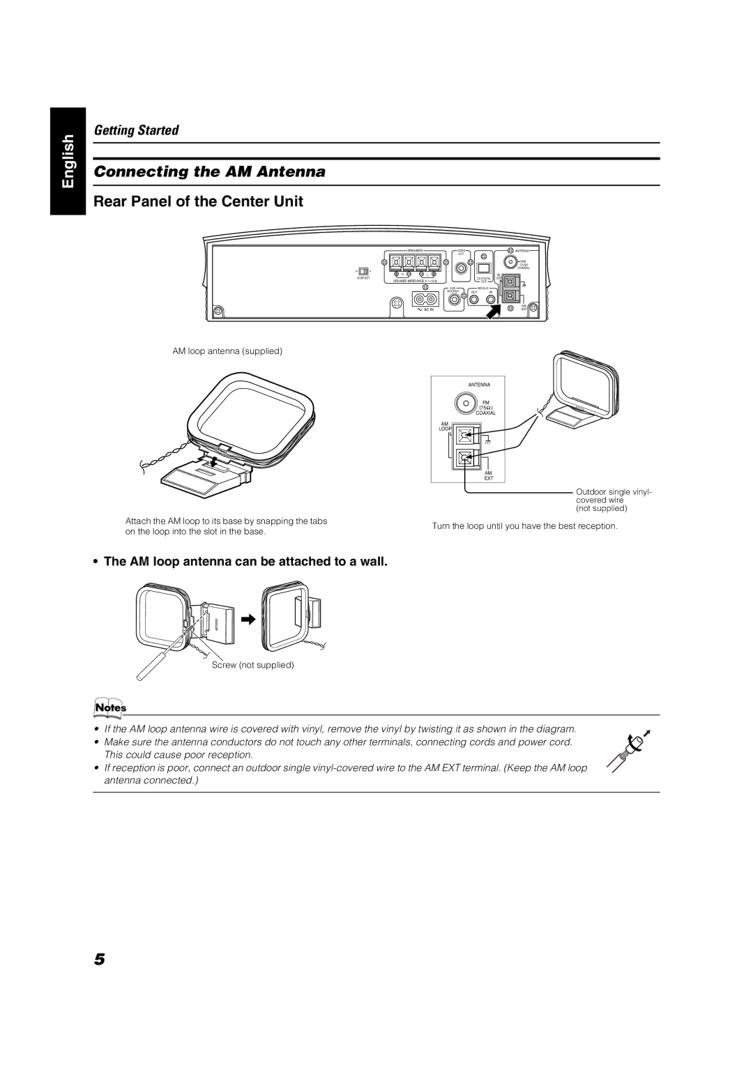 JVC VS-DT68V, VS-DT88V manual Connecting the AM Antenna, AM loop antenna can be attached to a wall 