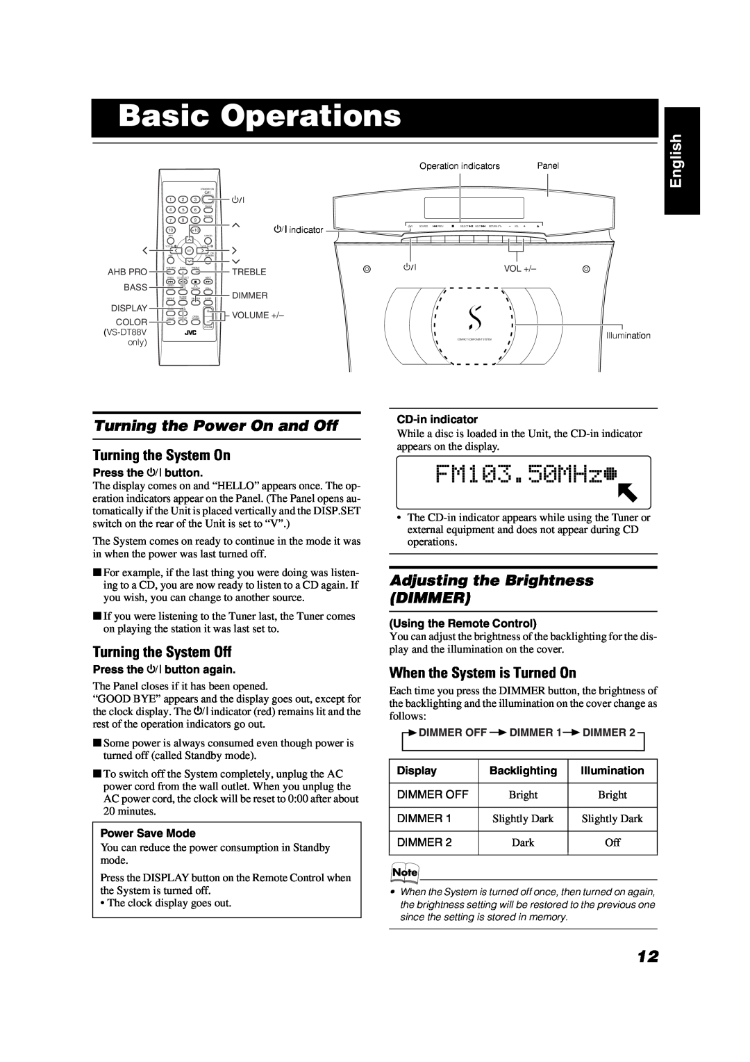 JVC VS-DT88V manual Basic Operations, Turning the Power On and Off, Turning the System On, Turning the System Off, English 