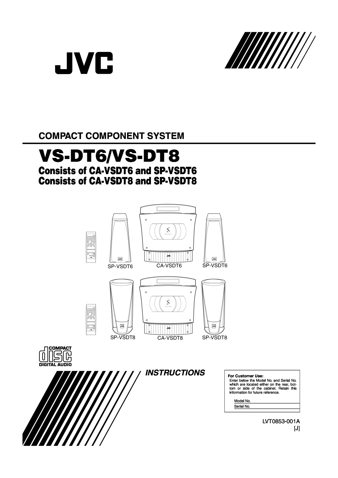 JVC VS-DT6/VS-DT8 manual Consists of CA-VSDT6and SP-VSDT6, Consists of CA-VSDT8and SP-VSDT8, Compact Component System 