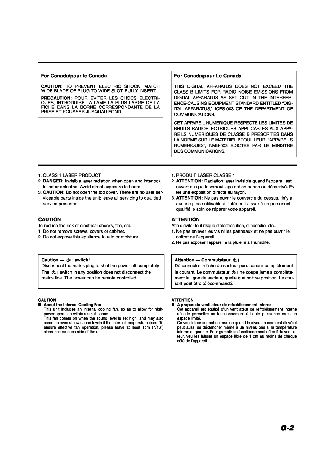 JVC VS-DT6/VS-DT8 manual For Canada/pour le Canada, For Canada/pour Le Canada, Caution - switch, Attention - Commutateur 