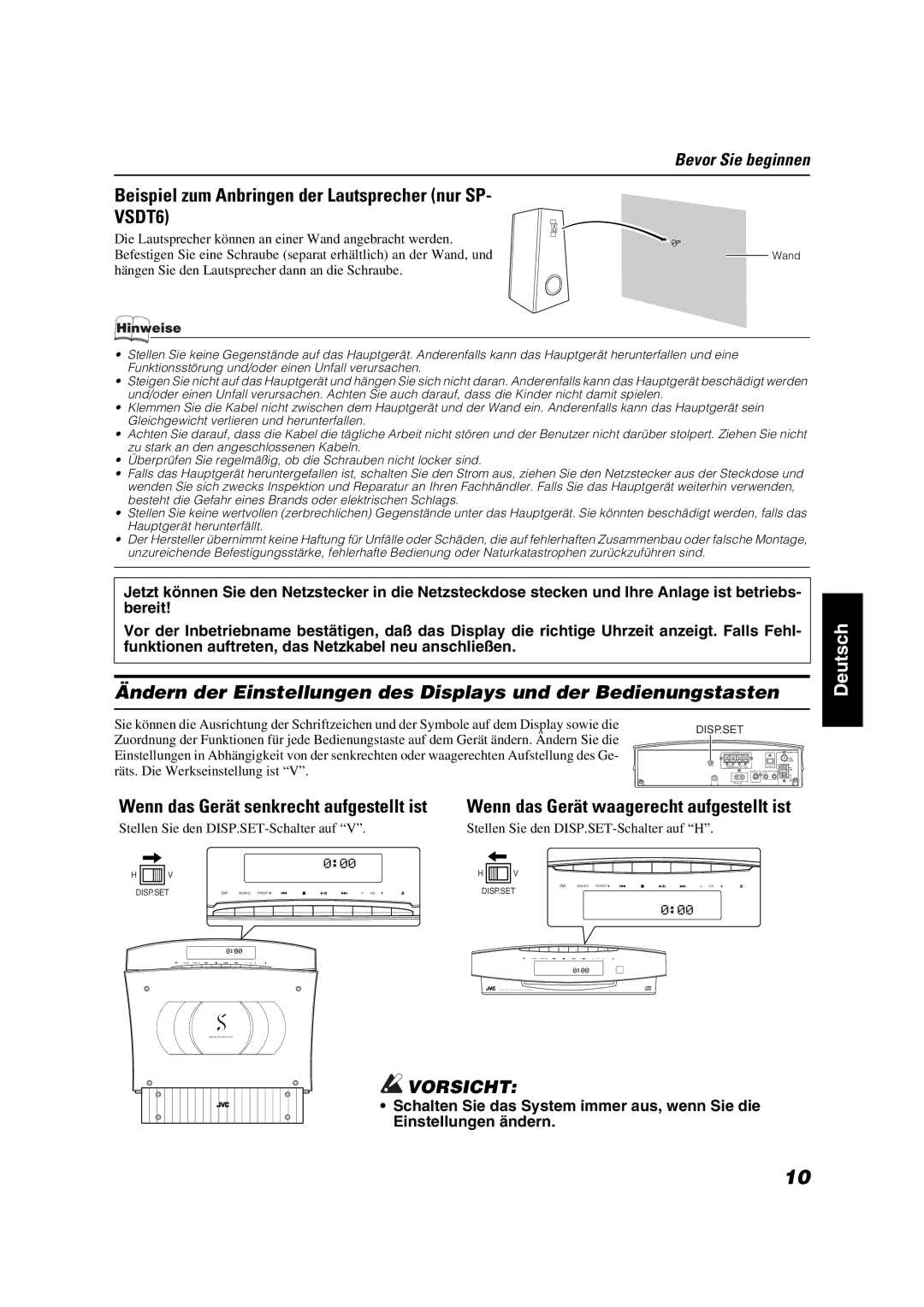 JVC VS-DT9R, VS-DT6R manual Beispiel zum Anbringen der Lautsprecher nur SP, Hängen Sie den Lautsprecher dann an die Schraube 