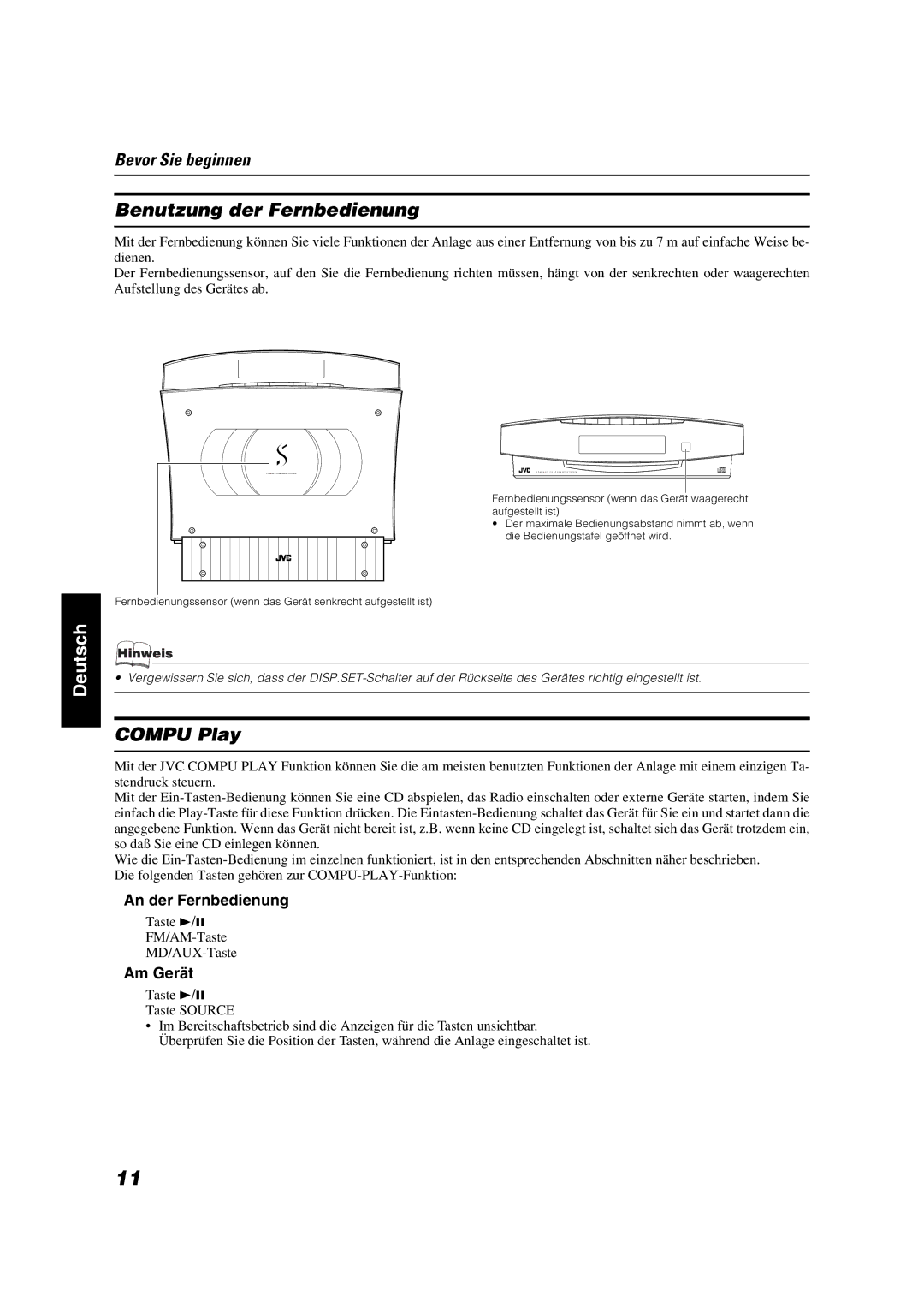 JVC VS-DT6R, VS-DT9R manual Benutzung der Fernbedienung, An der Fernbedienung, Am Gerät, Taste 3/8 FM/AM-Taste MD/AUX-Taste 