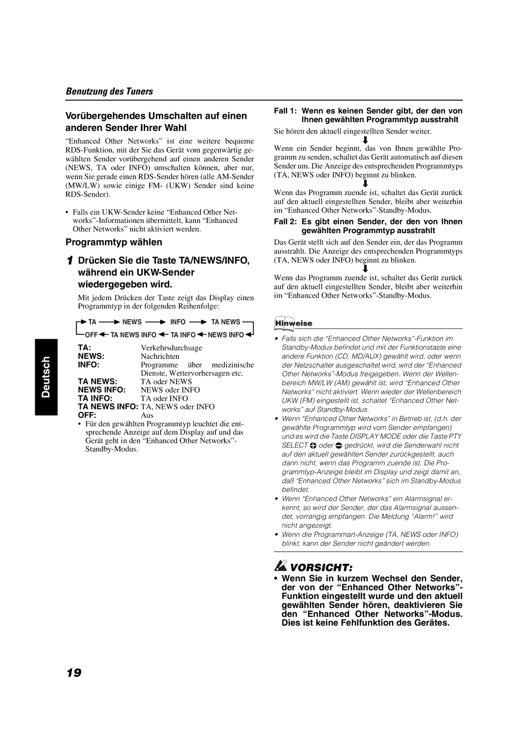 JVC VS-DT9R Verkehrsdurchsage, Programme über medizinische, Dienste, Wettervorhersagen etc, TA oder News, News oder Info 