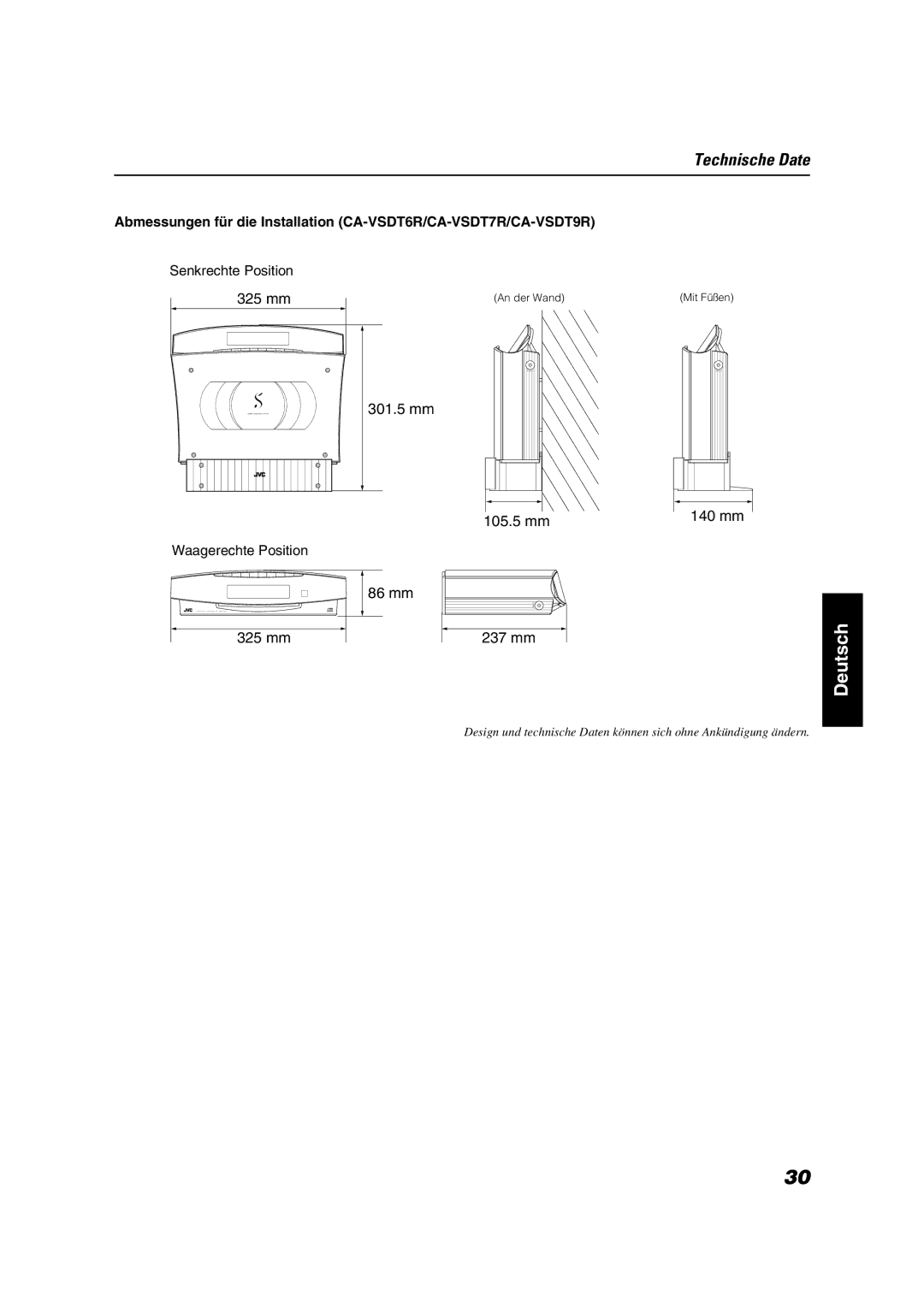 JVC VS-DT7R, VS-DT9R, VS-DT6R manual Technische Date 