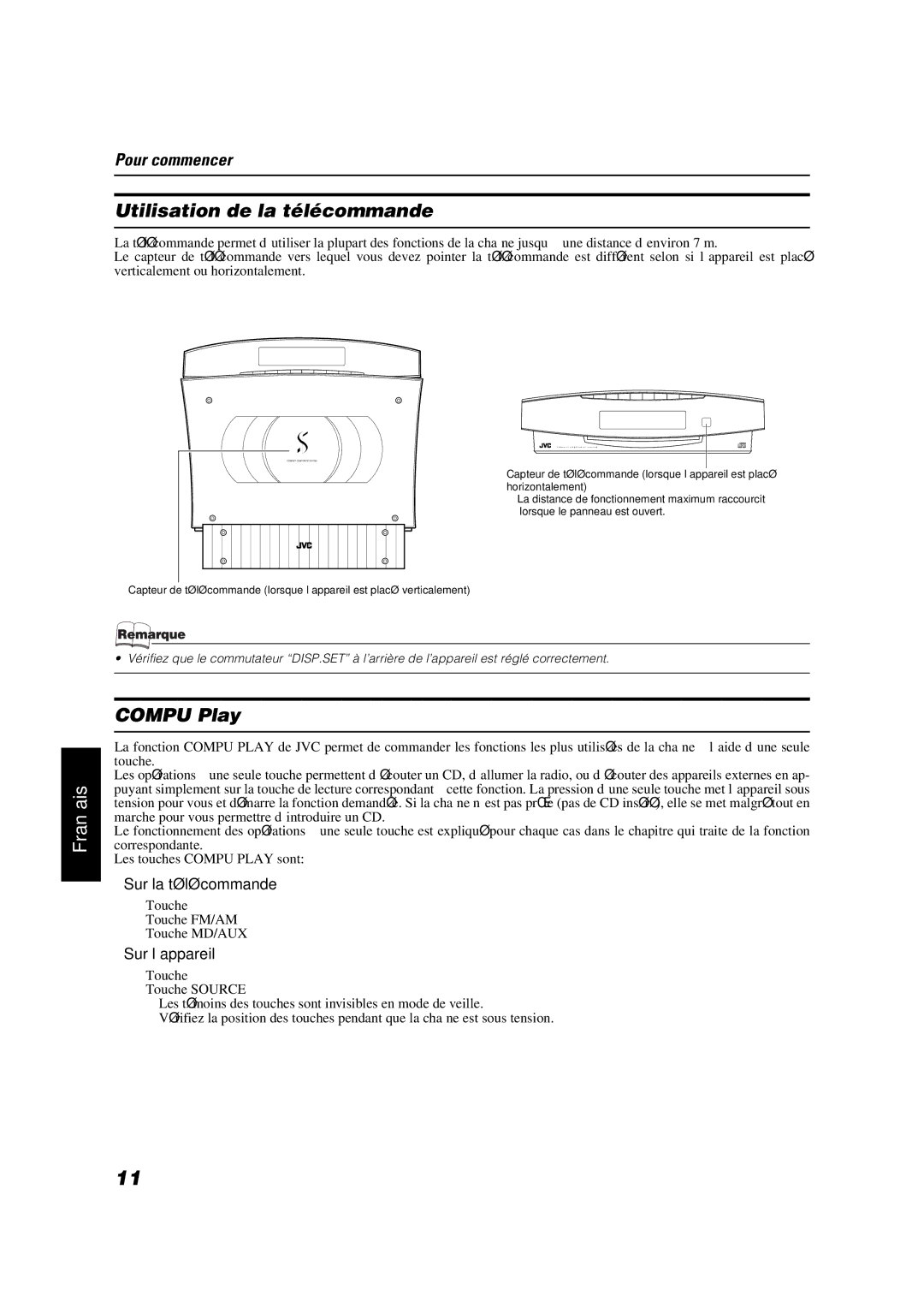 JVC VS-DT6R Utilisation de la télécommande, Sur la télécommande, Sur l’appareil, Touche 3¥8 Touche FM/AM Touche MD/AUX 