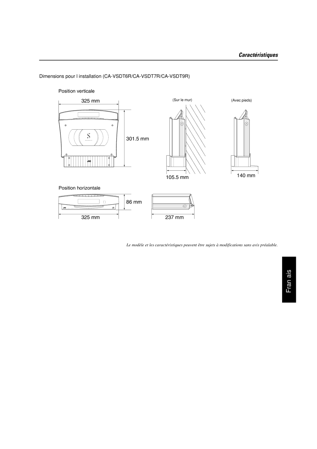 JVC VS-DT7R, VS-DT9R, VS-DT6R manual Caractéristiques 