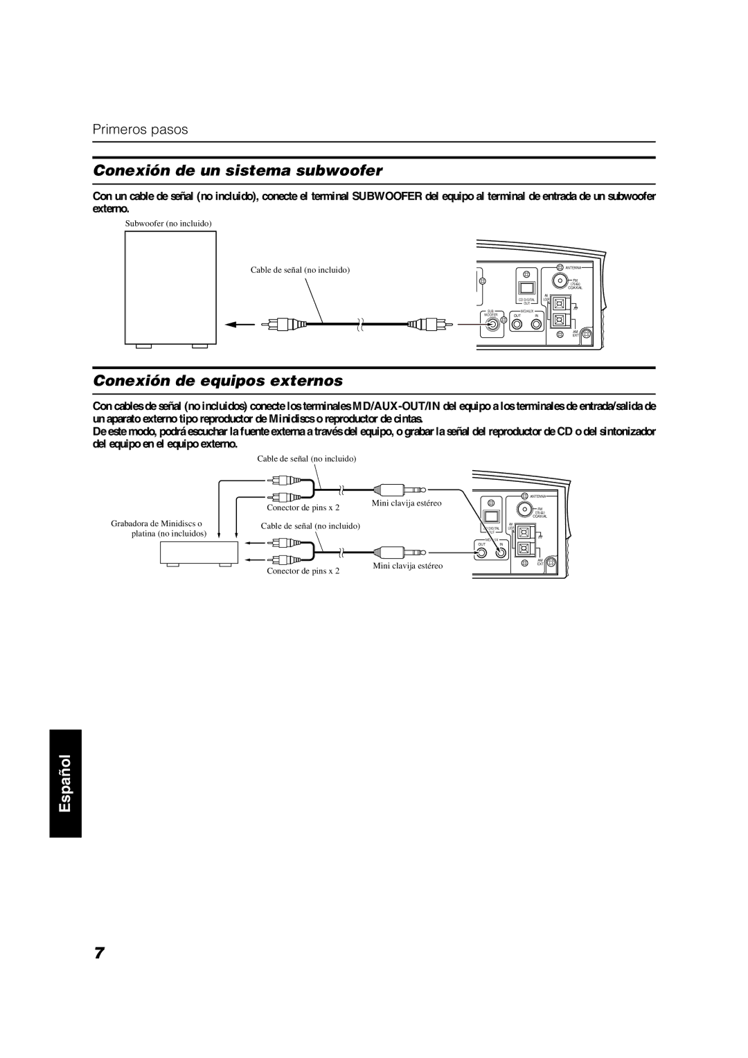 JVC VS-DT9R, VS-DT6R, VS-DT7R manual Conexión de un sistema subwoofer, Conexión de equipos externos 