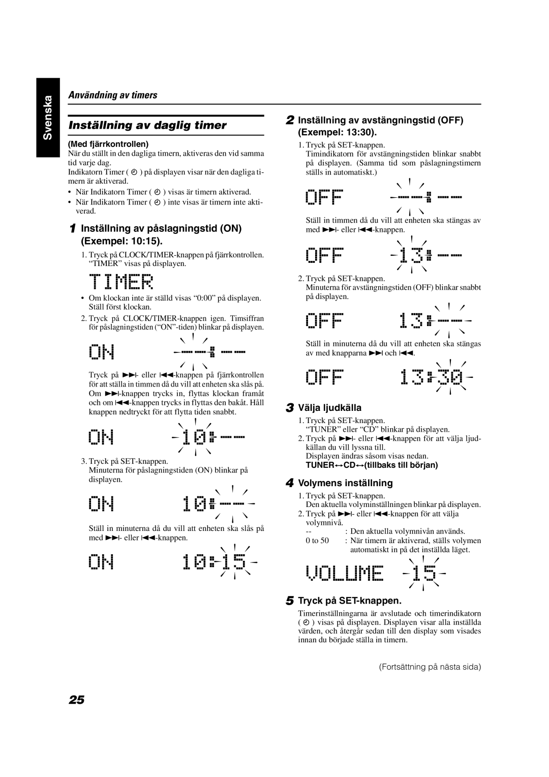 JVC VS-DT9R, VS-DT6R, VS-DT7R manual Inställning av daglig timer 