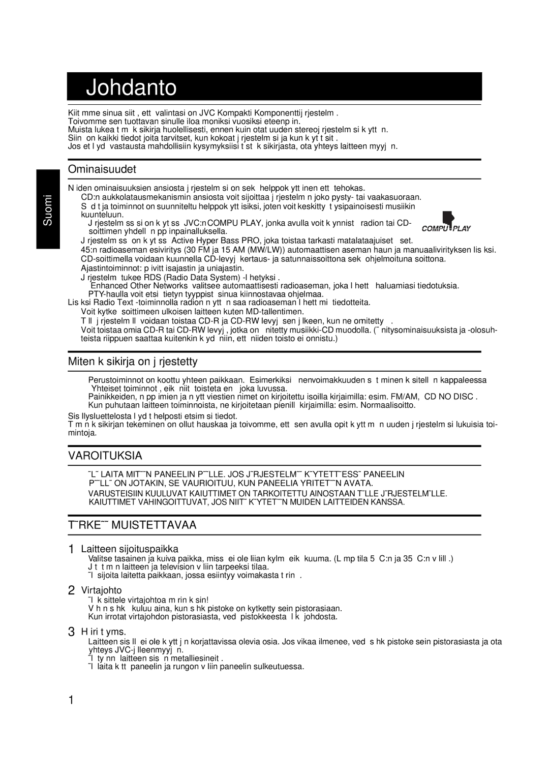 JVC VS-DT9R, VS-DT6R, VS-DT7R manual Johdanto, Ominaisuudet, Miten käsikirja on järjestetty 