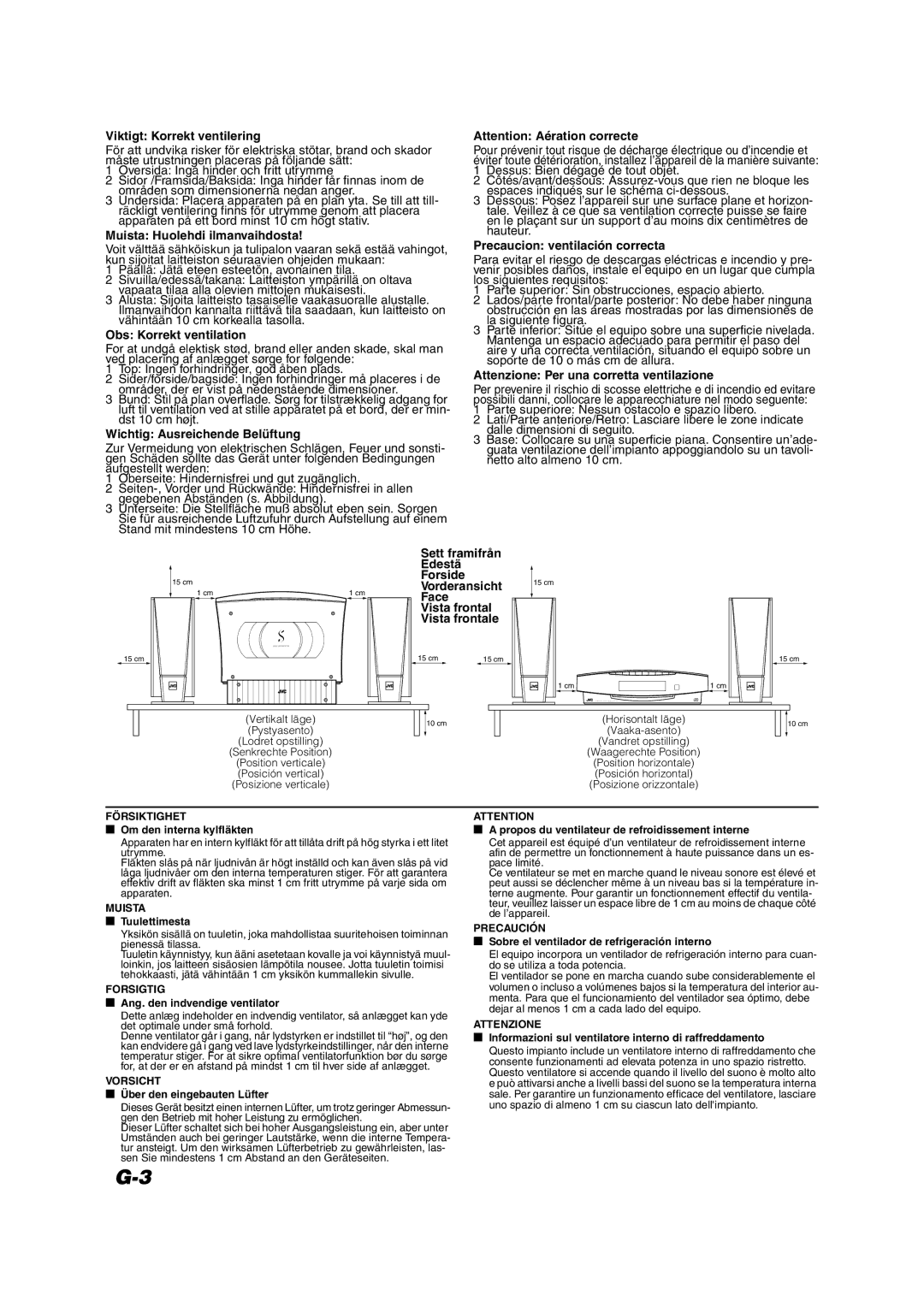 JVC VS-DT6R, VS-DT9R, VS-DT7R manual Sett framifrån Edestä 