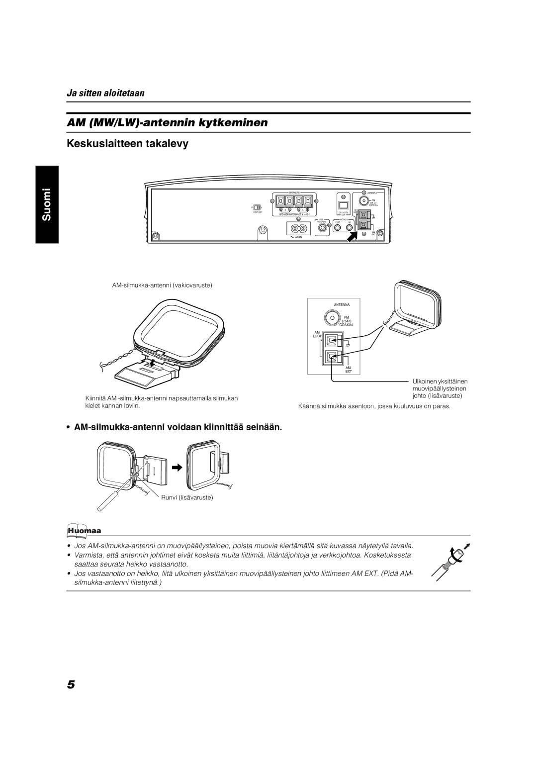 JVC VS-DT6R, VS-DT9R, VS-DT7R manual AM MW/LW-antennin kytkeminen, AM-silmukka-antenni voidaan kiinnittää seinään 