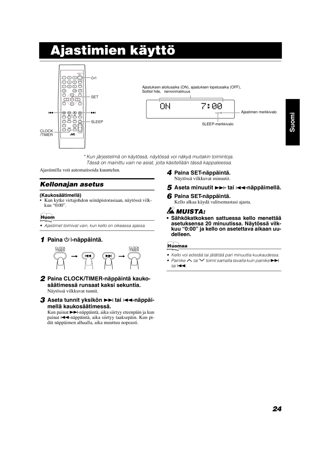 JVC VS-DT7R, VS-DT9R, VS-DT6R manual Ajastimien käyttö, Kellonajan asetus 