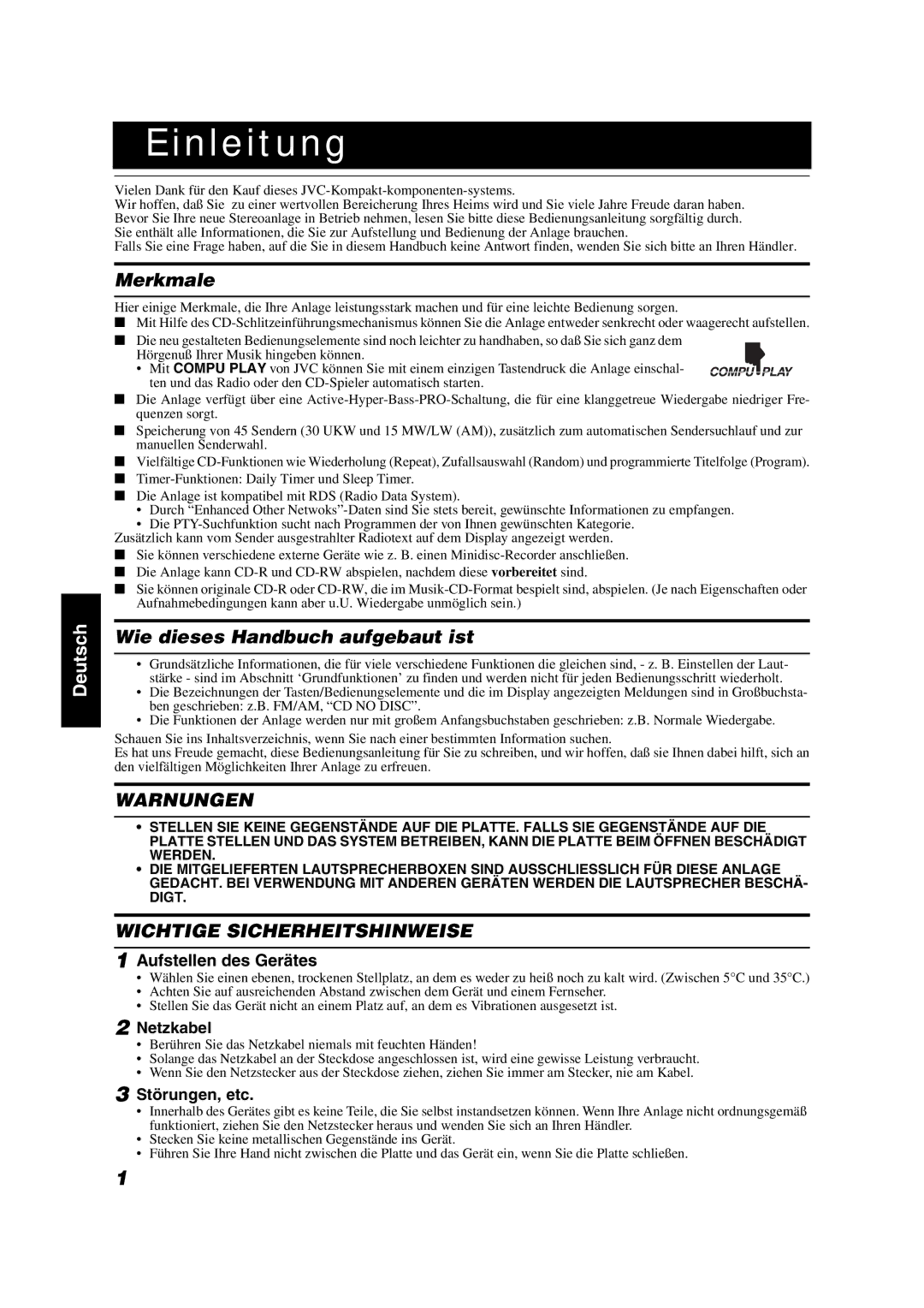 JVC VS-DT9R, VS-DT6R, VS-DT7R manual Einleitung, Merkmale, Wie dieses Handbuch aufgebaut ist 