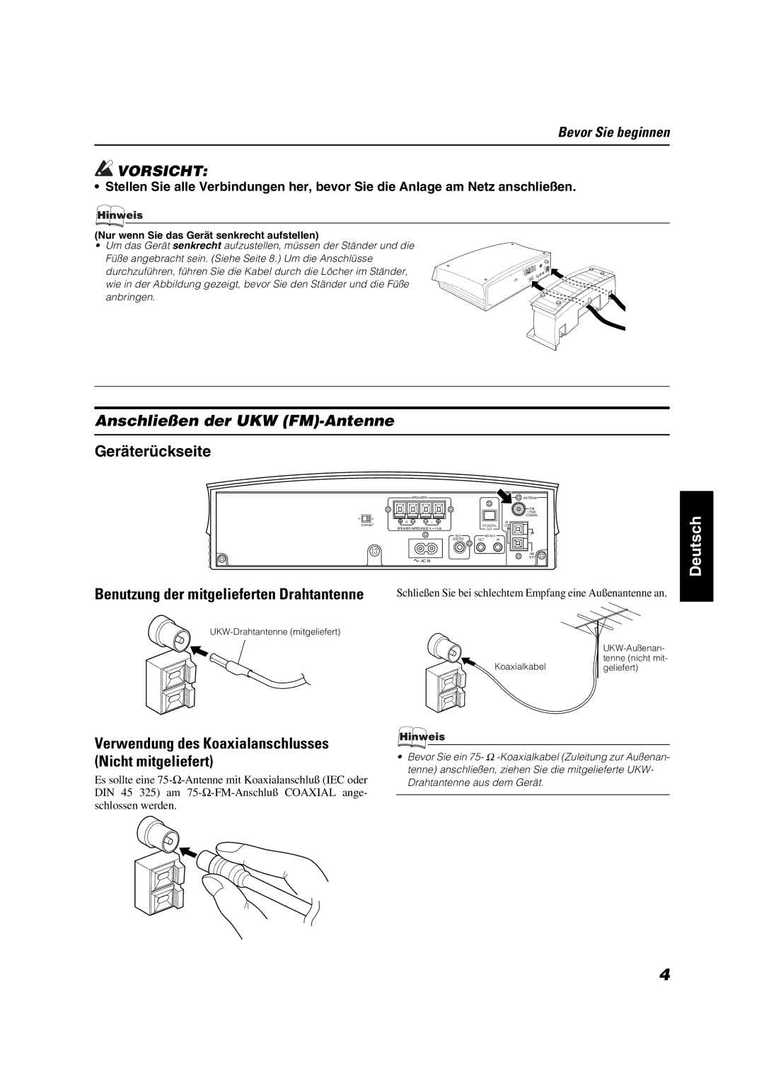 JVC VS-DT9R, VS-DT6R, VS-DT7R manual Anschließen der UKW FM-Antenne, Geräterückseite 