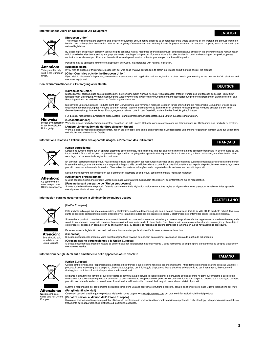 JVC WB-1550, WB-1540 manual English 