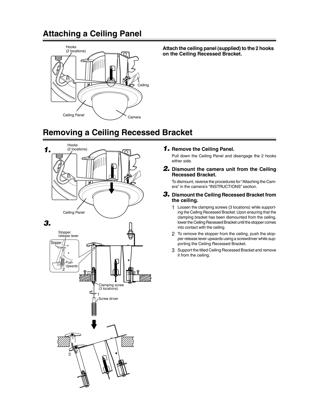 JVC WB-S625U instruction manual Attaching a Ceiling Panel, Removing a Ceiling Recessed Bracket, Remove the Ceiling Panel 