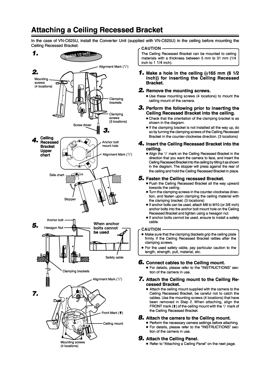 JVC WB-S625U instruction manual Attaching a Ceiling Recessed Bracket 
