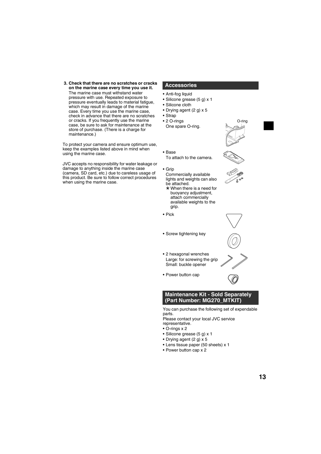 JVC LYT2232-002A, WR-MG270 manuel dutilisation Accessories, Maintenance Kit Sold Separately Part Number MG270MTKIT 