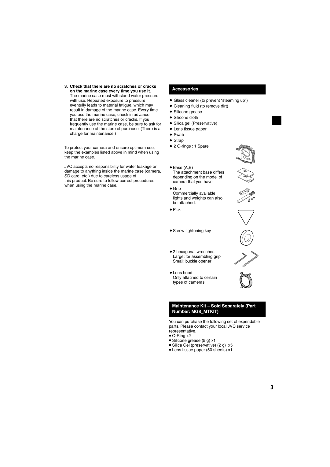 JVC WR-MG88U manuel dutilisation Accessories, Maintenance Kit Sold Separately Part Number MG8MTKIT 