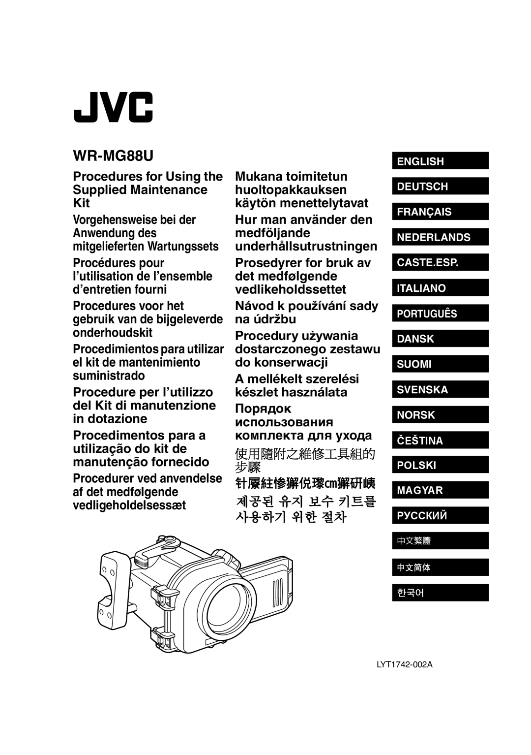 JVC WR-MG88U manuel dutilisation Underhållsutrustningen, Onderhoudskit Procedury używania, Manutenção fornecido 