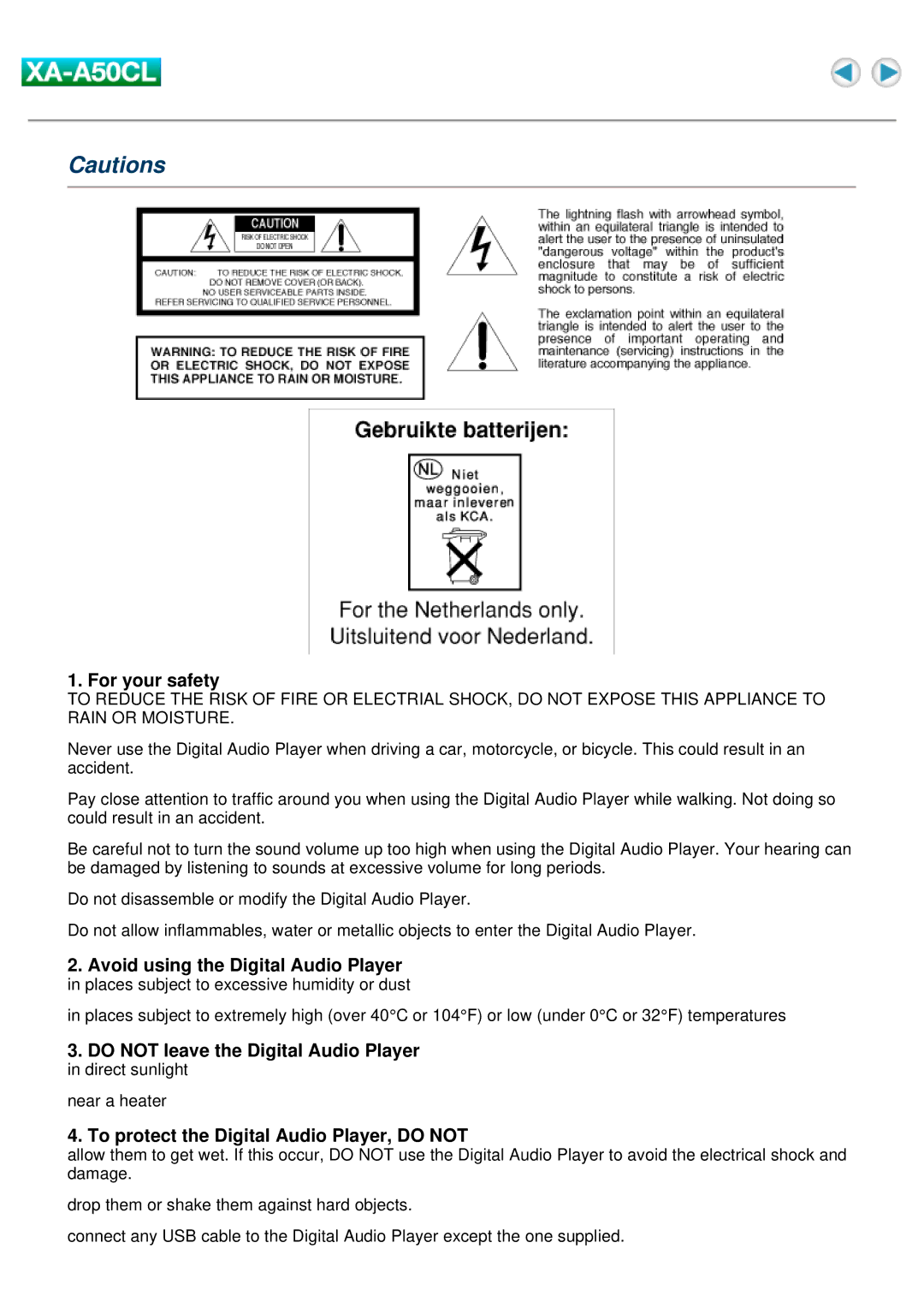 JVC XA-A50CL manual For your safety 