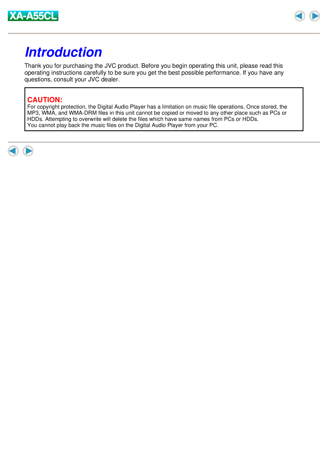 JVC XA-A55CL manual Introduction 