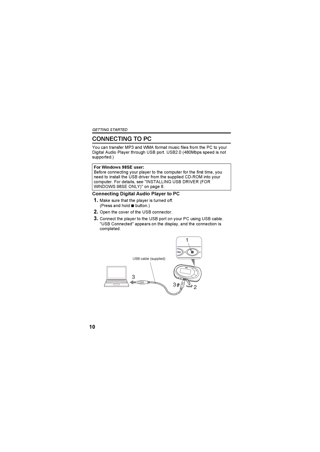 JVC XA-F107A, XA-F57A manual Connecting to PC, Connecting Digital Audio Player to PC 