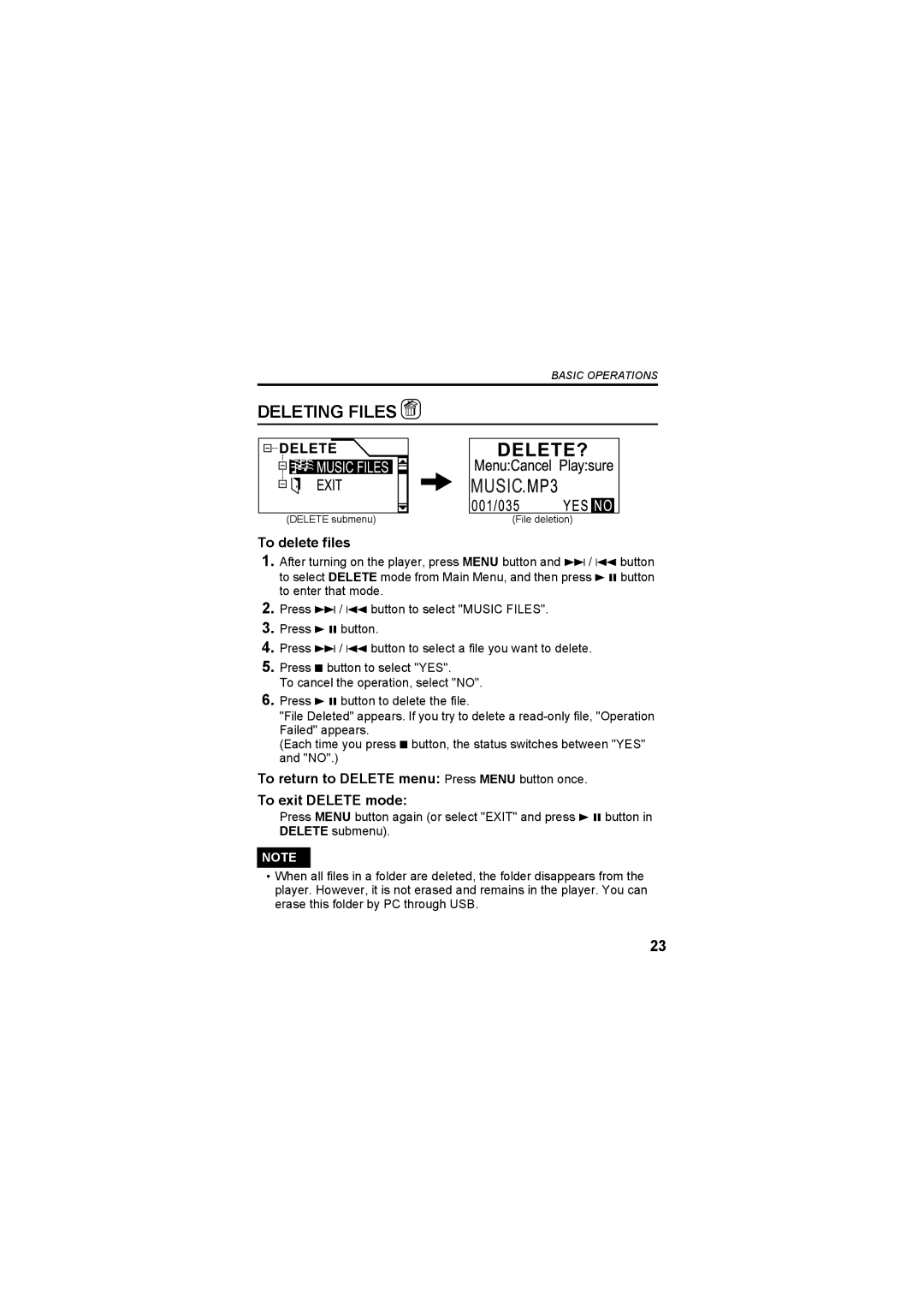 JVC XA-F57A, XA-F107A manual Deleting Files, To delete files 