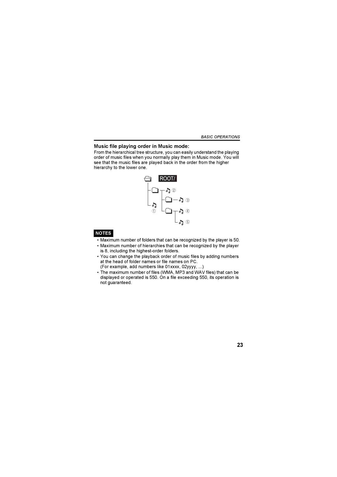 JVC XA-F57A, XA-F107A manual Music file playing order in Music mode 