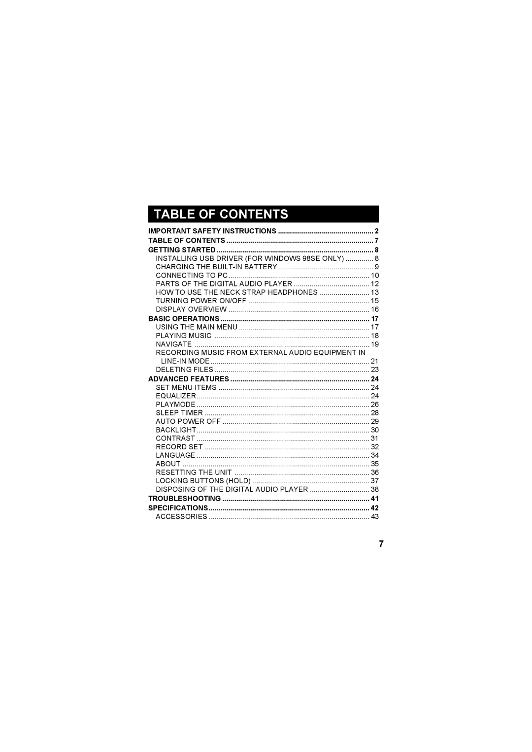 JVC XA-F57A, XA-F107A manual Table of Contents 