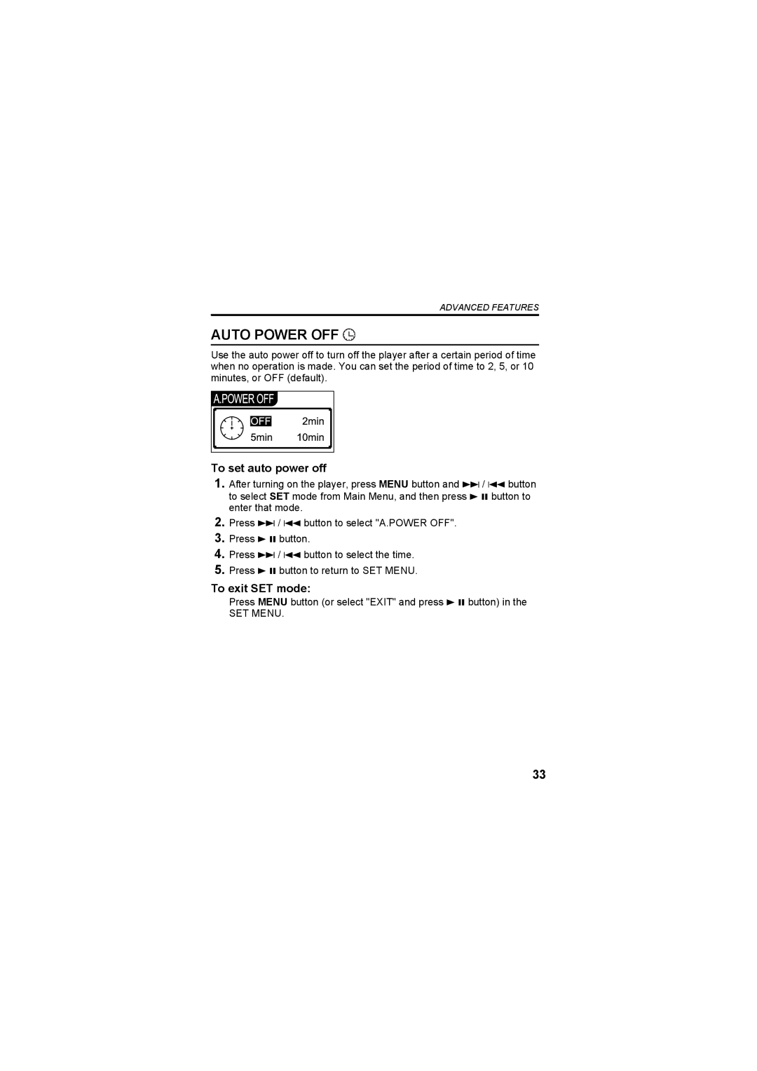 JVC XA-F57A, XA-F107A manual Auto Power OFF 