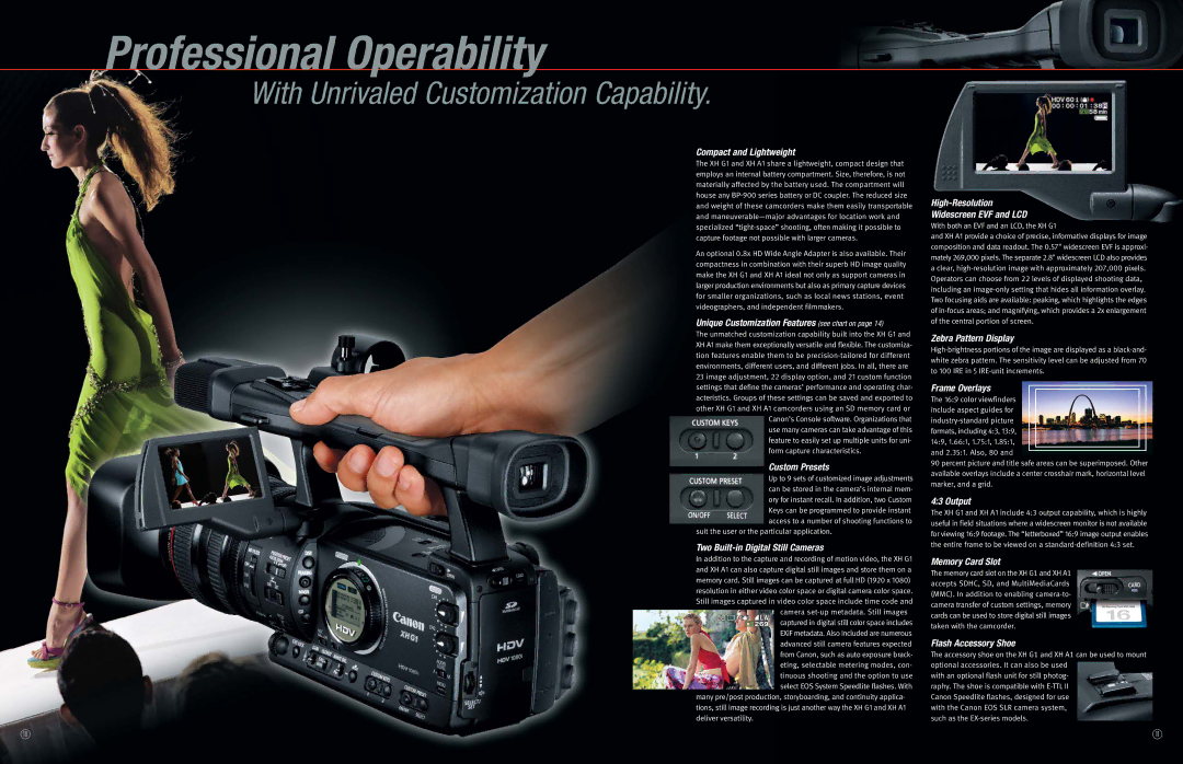 JVC XH A1, XH G1 specifications Professional Operability, With Unrivaled Customization Capability 