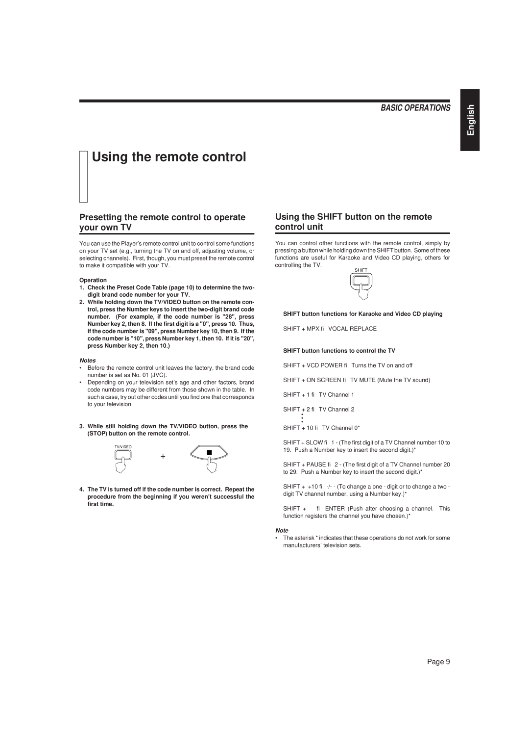 JVC XL-FV323TN manual Using the remote control, Presetting the remote control to operate your own TV 