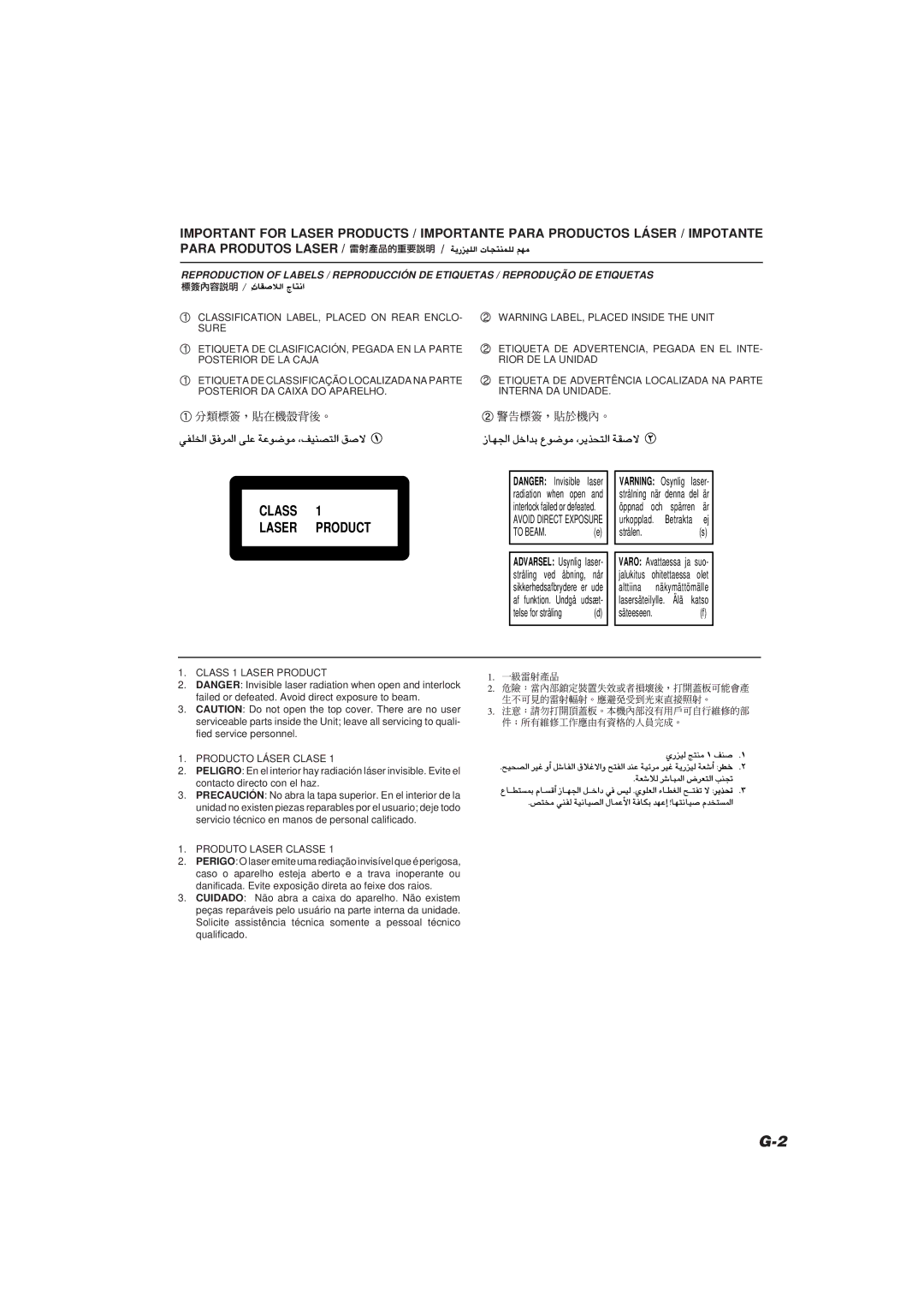 JVC XL-FV323TN manual Class Laser Product 